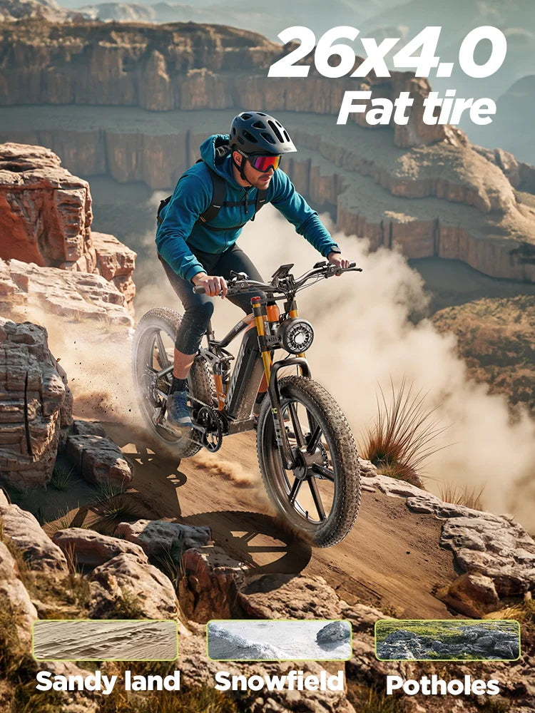 OTIDA NEW RX80 2000W 32MPH Dual Motors Electric Bicycle 48V20AH Lithium Battery 26 Inch 4.0 Fatbike Electric Bike For Adults