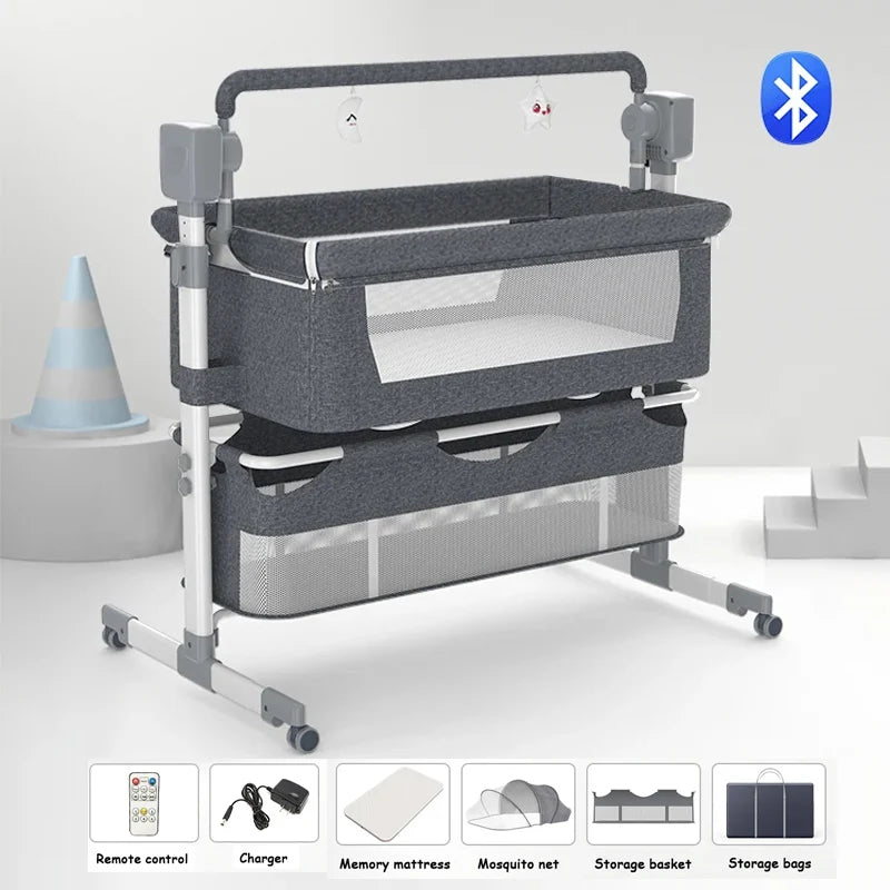 Baby bed Electric Baby Crib Cradle for baby cot newborn bassinet Movable Rocking Bed raised bed Portable Crib with Mosquito Net