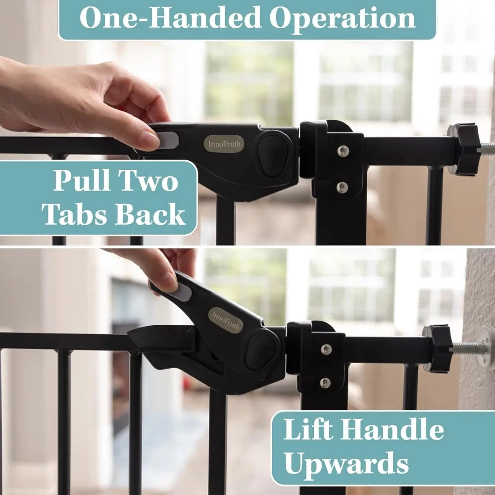 29-39.6” Baby Gate for Stairs & Doorways, 30" Tall Dog Gate for Pets, Dual-Lock Safety and One Hand Opening Design, Pure Black