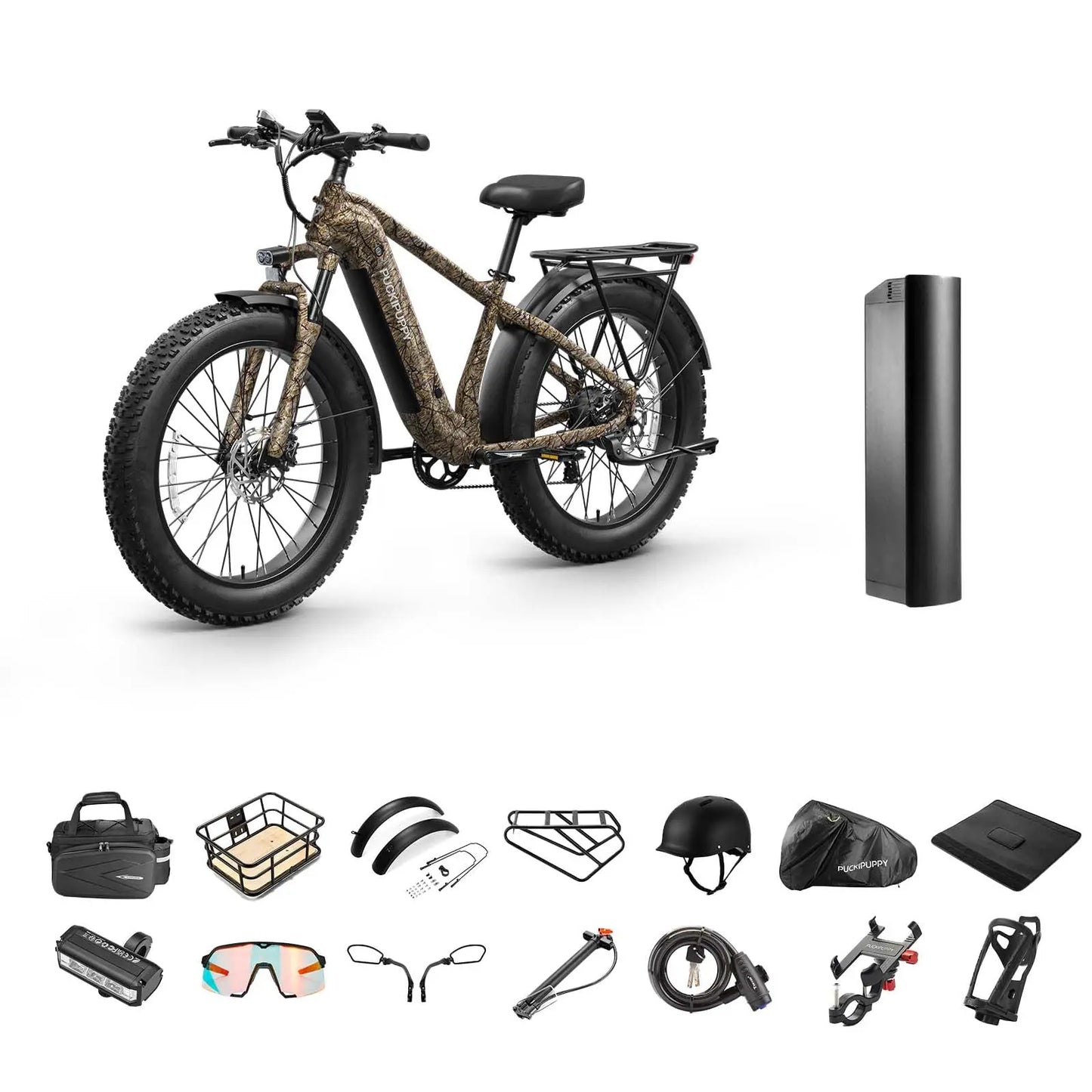 PUCKIPUPPY Beagle 2 Electric Bike With 960W Peak 26" Fat Tire Electric Mountain Bike 28MPH 48V 15AH Removable Battery Ebike