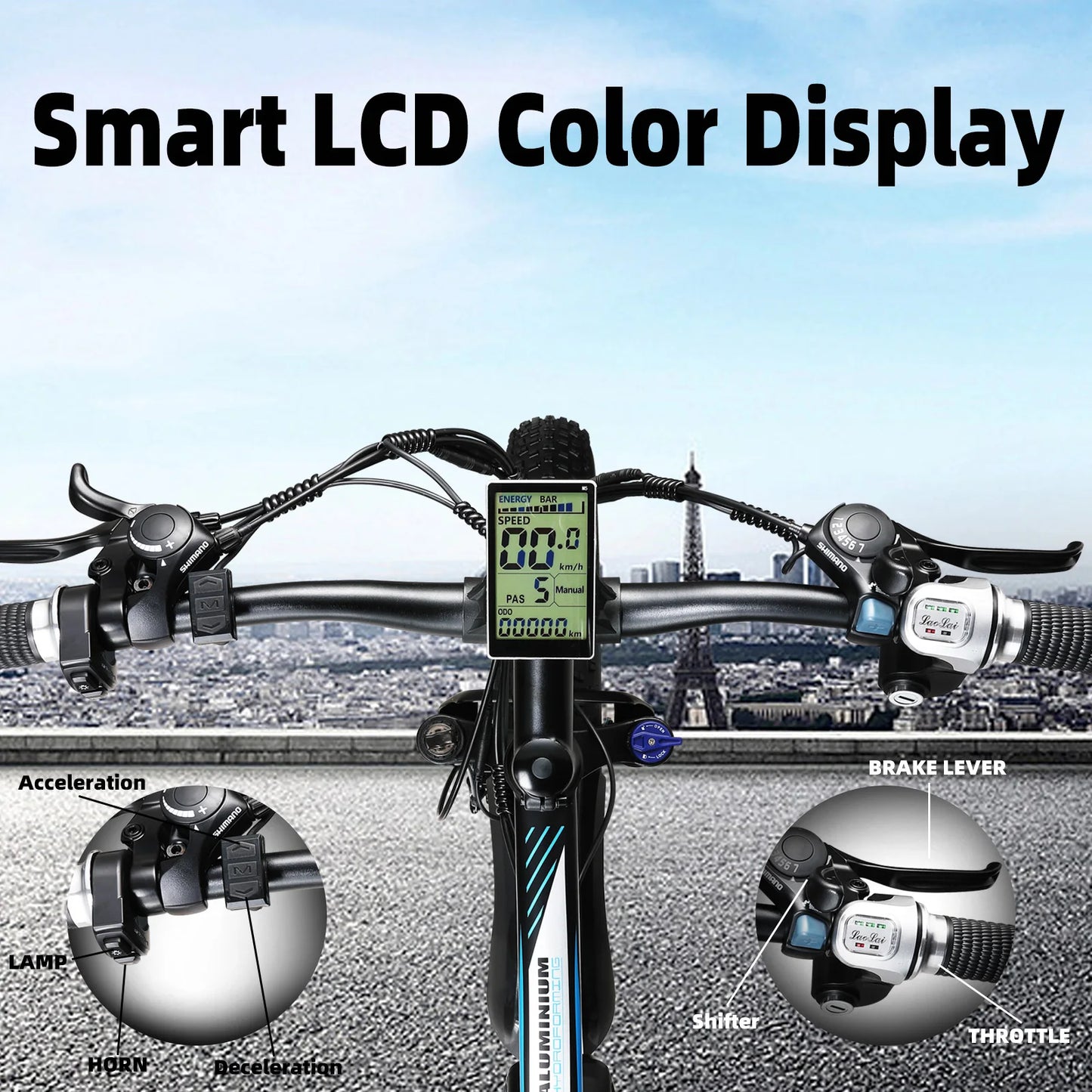 Electric Bike 1000W Motor 48V 20/15AH Lithium Battery E Bike Smart LCD Display 26 Inch All-terrain Fat Tires Electric Bicycle