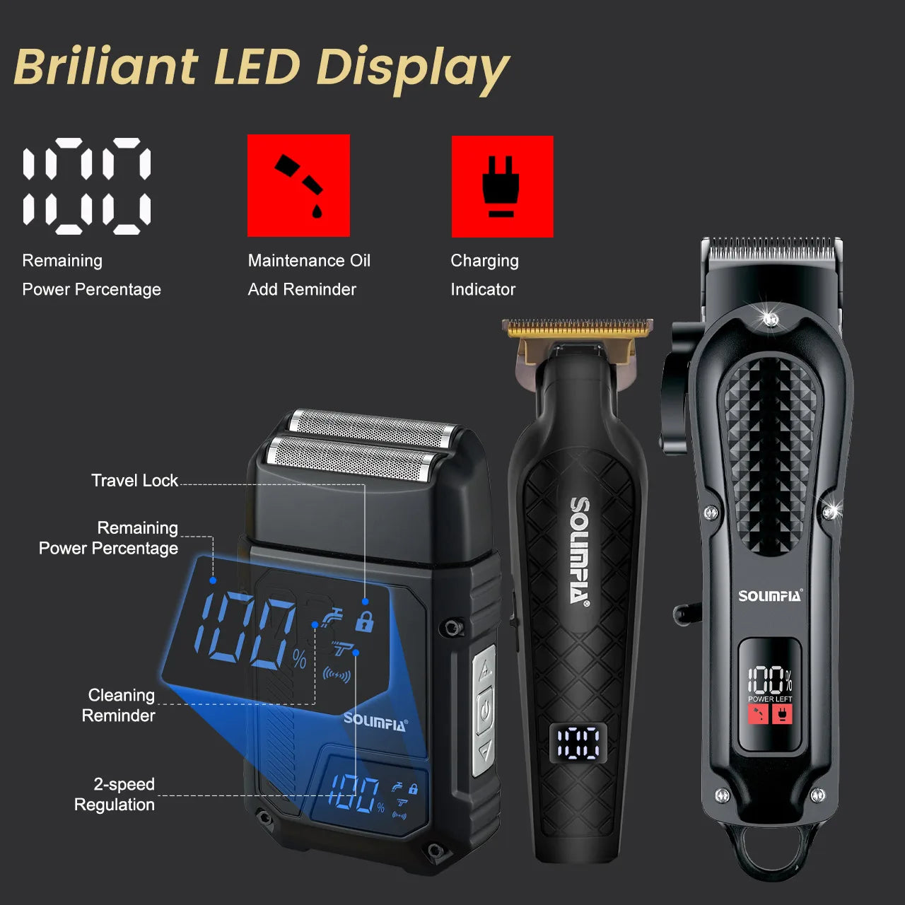 Solimpia Professional Hair Clipper 3-piece Set for Men Rechargeable Cordless Barber Clippers for Wet/Dry Hair Cutting