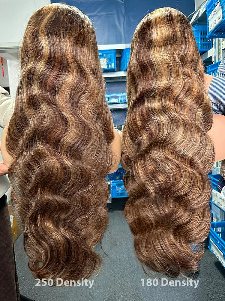 250 Density Highlight Ombre 100% Human Hair 13x6 HD Lace Frontal Wigs Body Wave 13x4 Lace Front Wig Water Loose Brown Brazilian