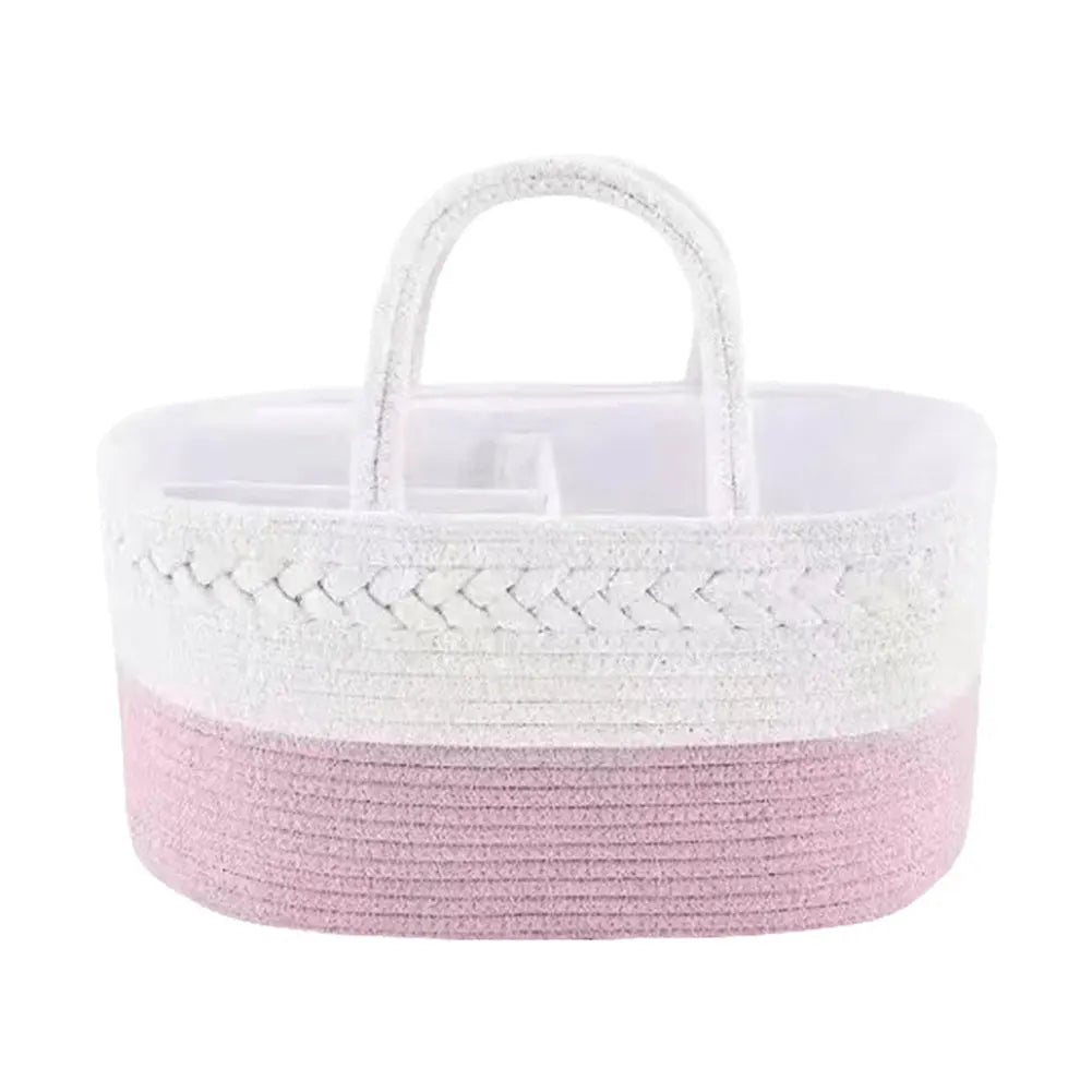 Baby Diaper Caddy Organizer Cotton Rope Changing Table Organizer with Divider Car & Changing Table Tote for Baby Diaper Storage