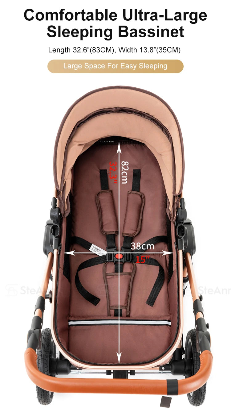 Baby Stroller Combo Car Seat,Baby Travel System with Isofix Base,Baby Carriage 3in1 Reversible Foldable Standard Stroller