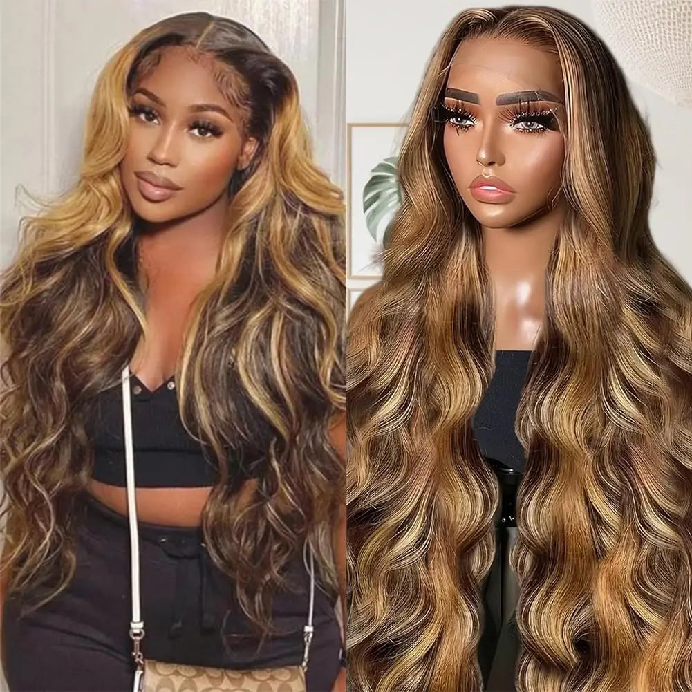 Highlight Ombre Lace Front Wig Human Hair Body Wave 13x4 HD Lace Front Wigs 200 Density Honey Blonde 4/27 Lace Wigs Human Hair