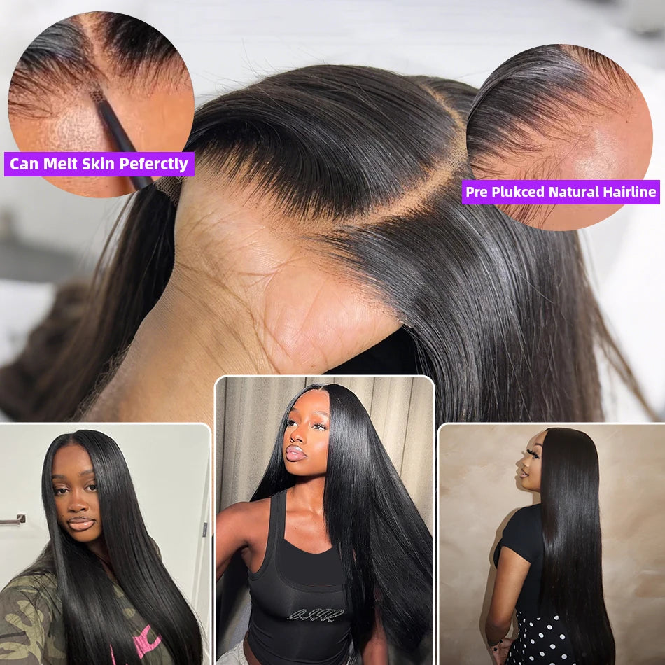 5x5 Pre Cut Hd Lace Closure Wigs 200% Glueless Wigs Human Hair Ready To Wear Bone Straight Lace Front Wigs Human Hair  For Women