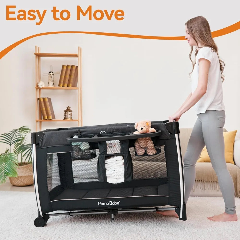 Free Delivery - 4 in 1 Baby Playards with Bassinet & Changing Table, Portable Crib Breathable Mesh and Toy Mobile