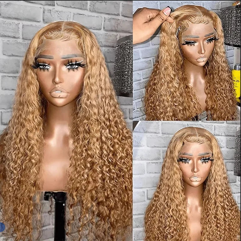 200% Density Lace Front Wig Human Hair 13X6 27 Deep Wave Honey Blonde HD Lace Frontal Curly Wigs For Women Human Hair Wig sale