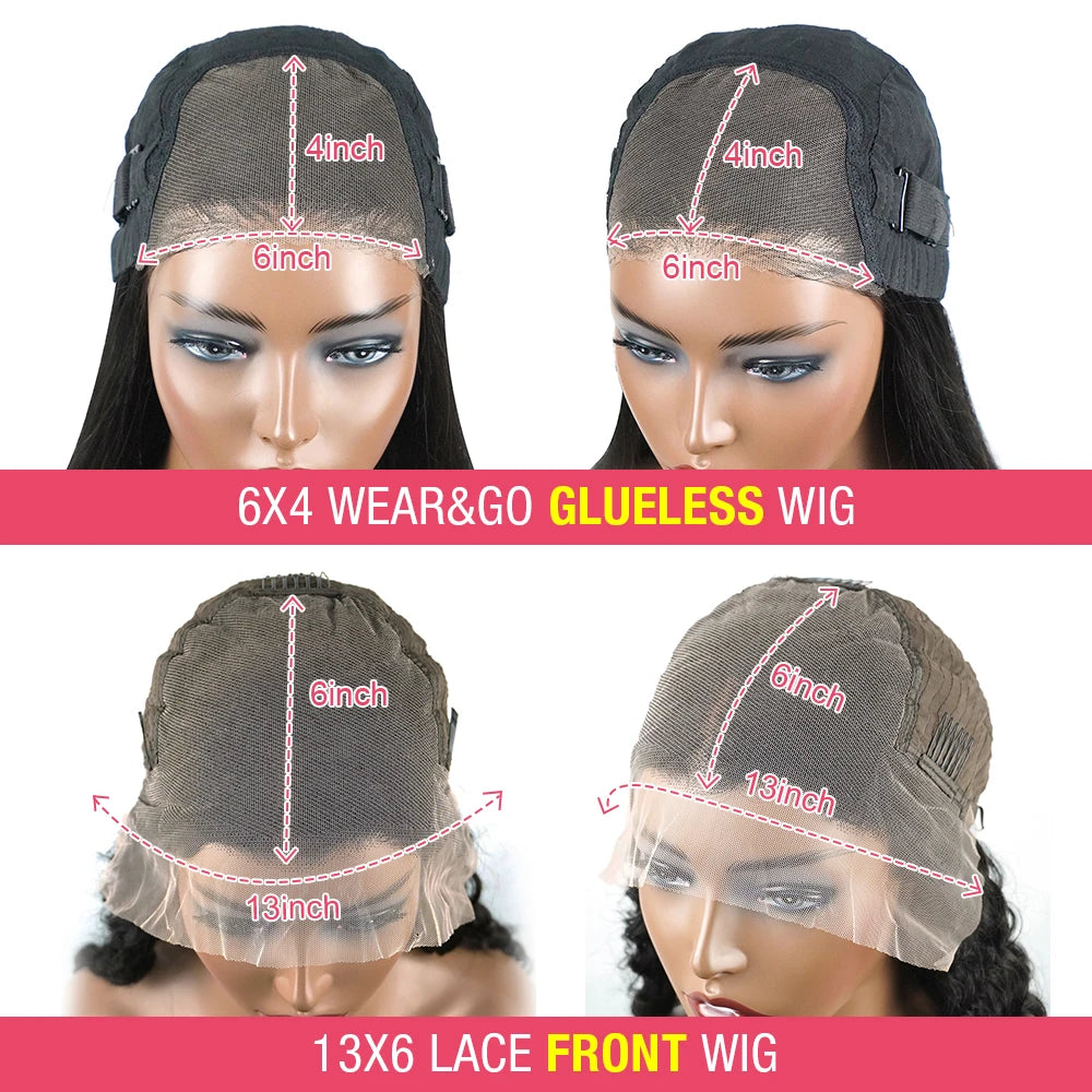 6x4 Pre Cut Glueless Wig Human Hair Ready To Wear And Go Preplucked Body Wave 13x6 HD Lace Frontal Human Hair Wigs For Women 200