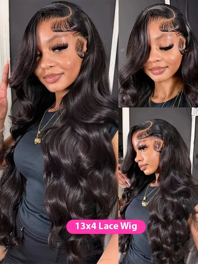 250 Density 100% Human Hair Body Water Wave 5X5 Glueless Lace Frontal Wigs 13x6 HD Lace Front Wig 40 Inch Natural Black Clourse