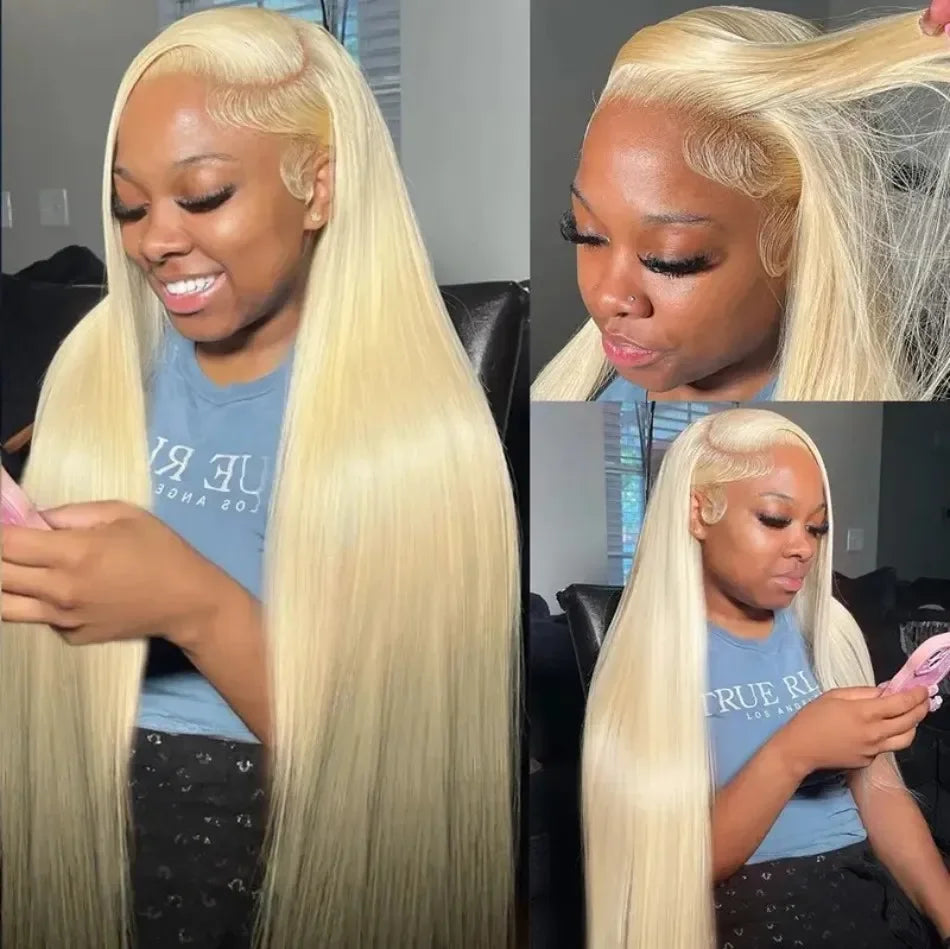 50Inch Straight Blonde 613 Blonde Human Hair Lace Frontal Wig 13x6 Transparent Blonde Lace Front Wigs Pre Plucked human Hair Wig