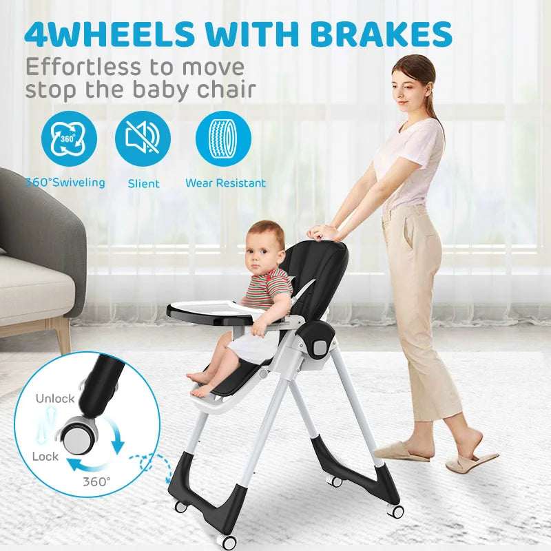SEJOY Baby Feeding Chair with Dining Table High Chair for Feeding Children's Folding Dining Chair with Wheel