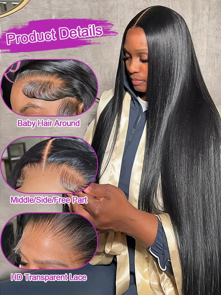 40 46 Inch 13x4 13x6 HD Bone Straight Lace Frontal Wig 360 Full Lace Front Human Hair Wigs 300% Density Glueless Wigs Human Hair