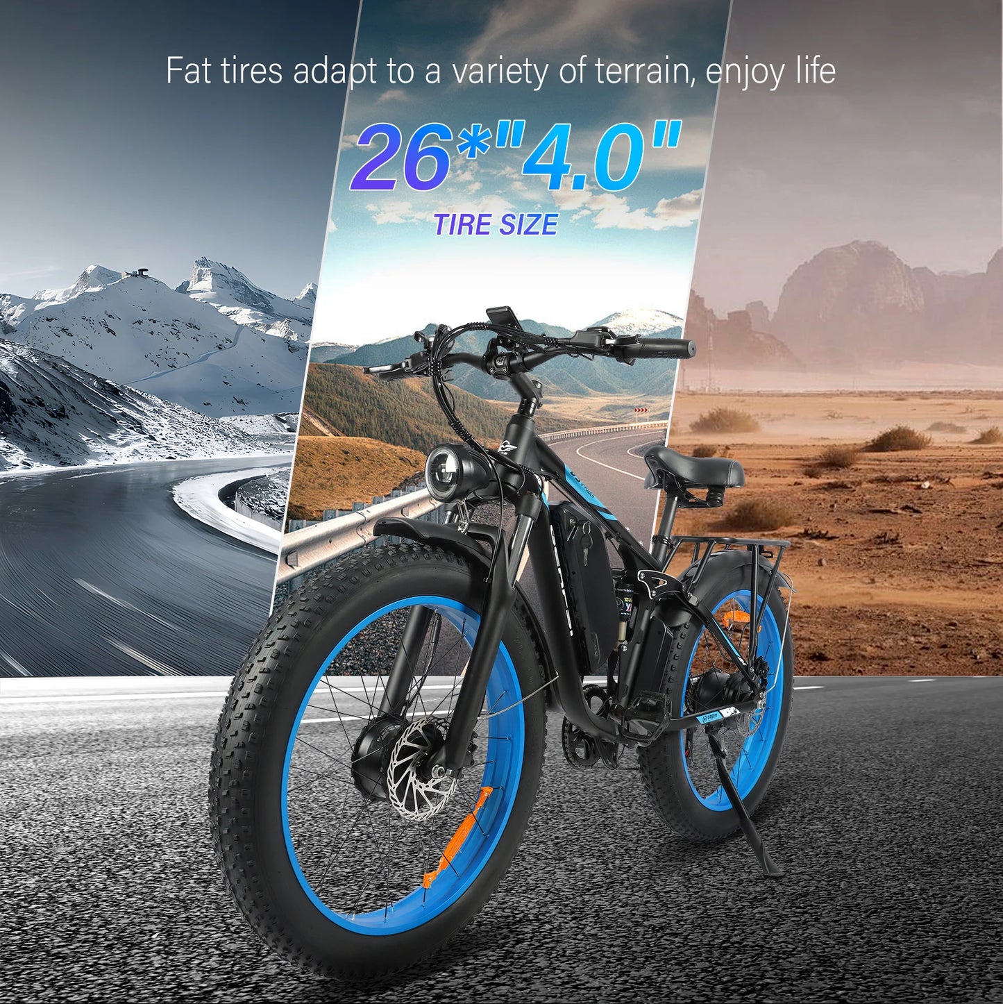 BAOLUJIE DP-2603 Adult E-bike 1500W*2 Motor 48V25Ah Battery Commute Electric Bike 26-inch Fat Tire E-Mountain Bike 21 Speeds