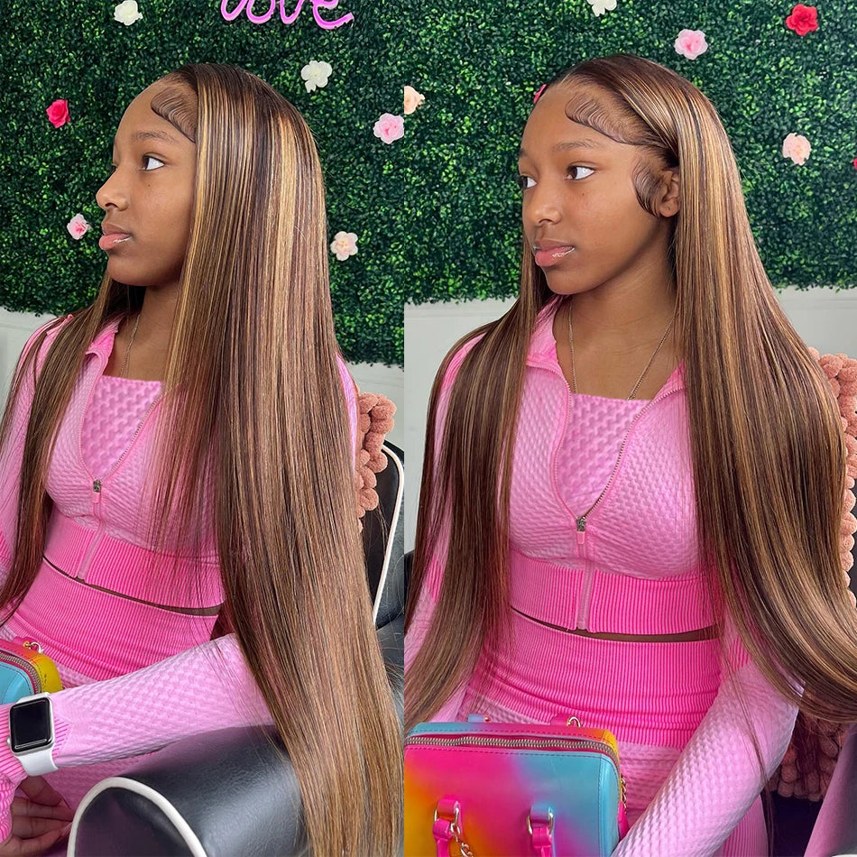 Highlight Glueless Wigs Human Hair Ready To Wear And Go For Women Preplucked Brazilian Ombre Straight 13x6 HD Lace Frontal Wig
