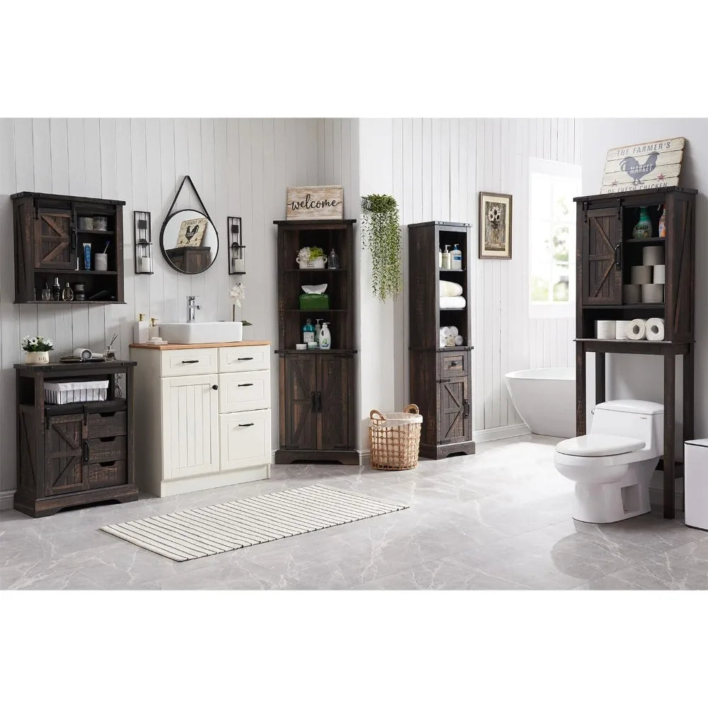 Over The Toilet Storage Cabinet, Farmhouse Storage Cabinet Over Toilet with Sliding Barn Door & Adjustable Shelves, Home Space