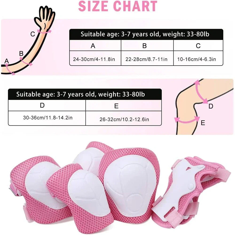 6PCS Kids Protective Gear Set - Knee & Elbow Pads + Wrist Guards for Toddlers 3-7 Years, Skating & Playground Safety