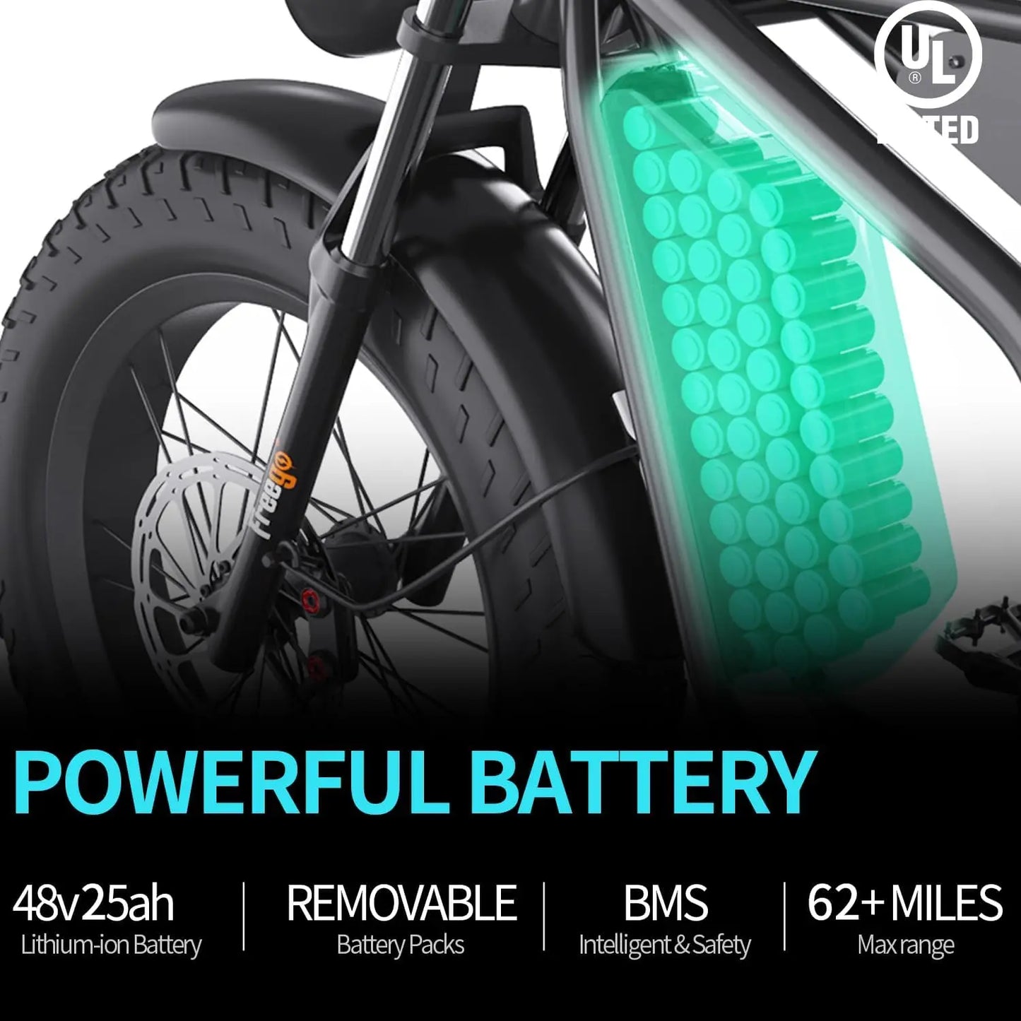 Freego Electric Dirt Bike for Adults 20" x 4 Fat Tire Electric Bicycle 48V 25AH Battery with Front and Rear Cargo Rack 2 Seater