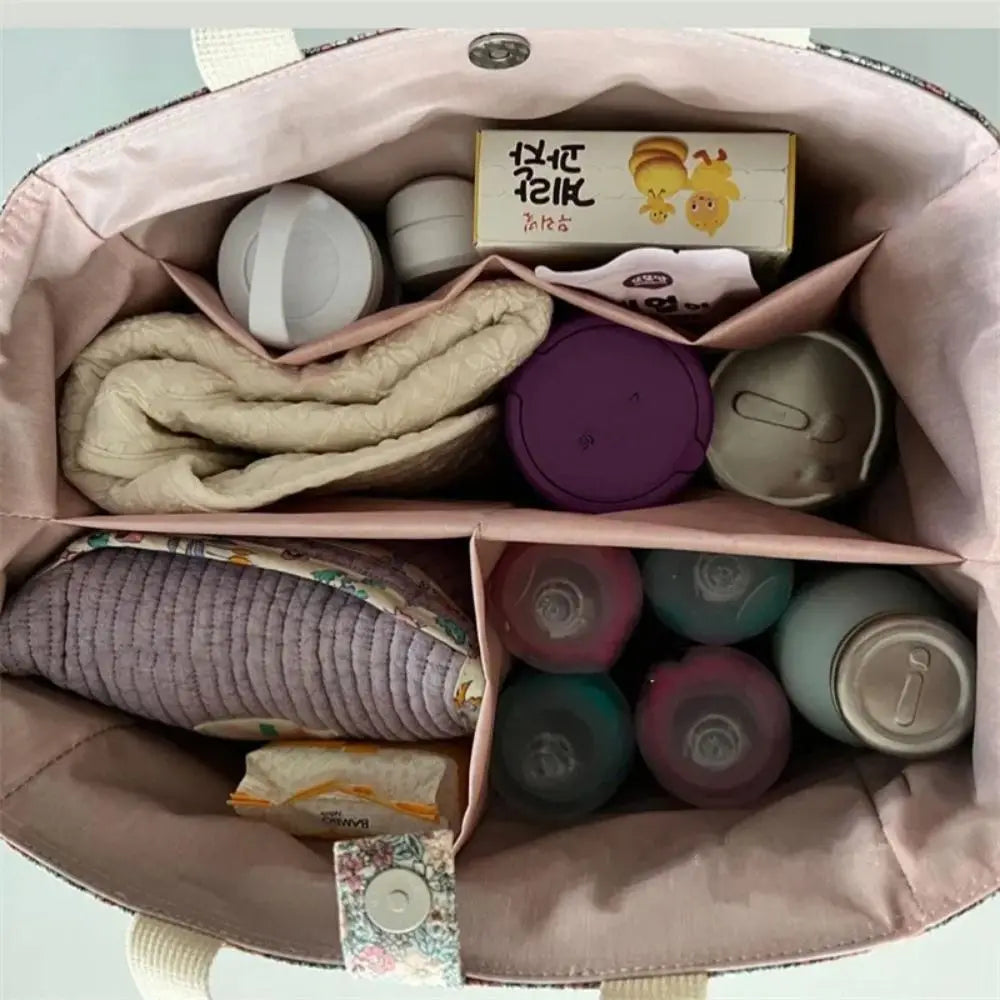 Portable Floral Printing Mummy Baby Bag Multifunctional Large Capacity Storage Bag Cotton Lightweight Crossbody Bag Baby Care