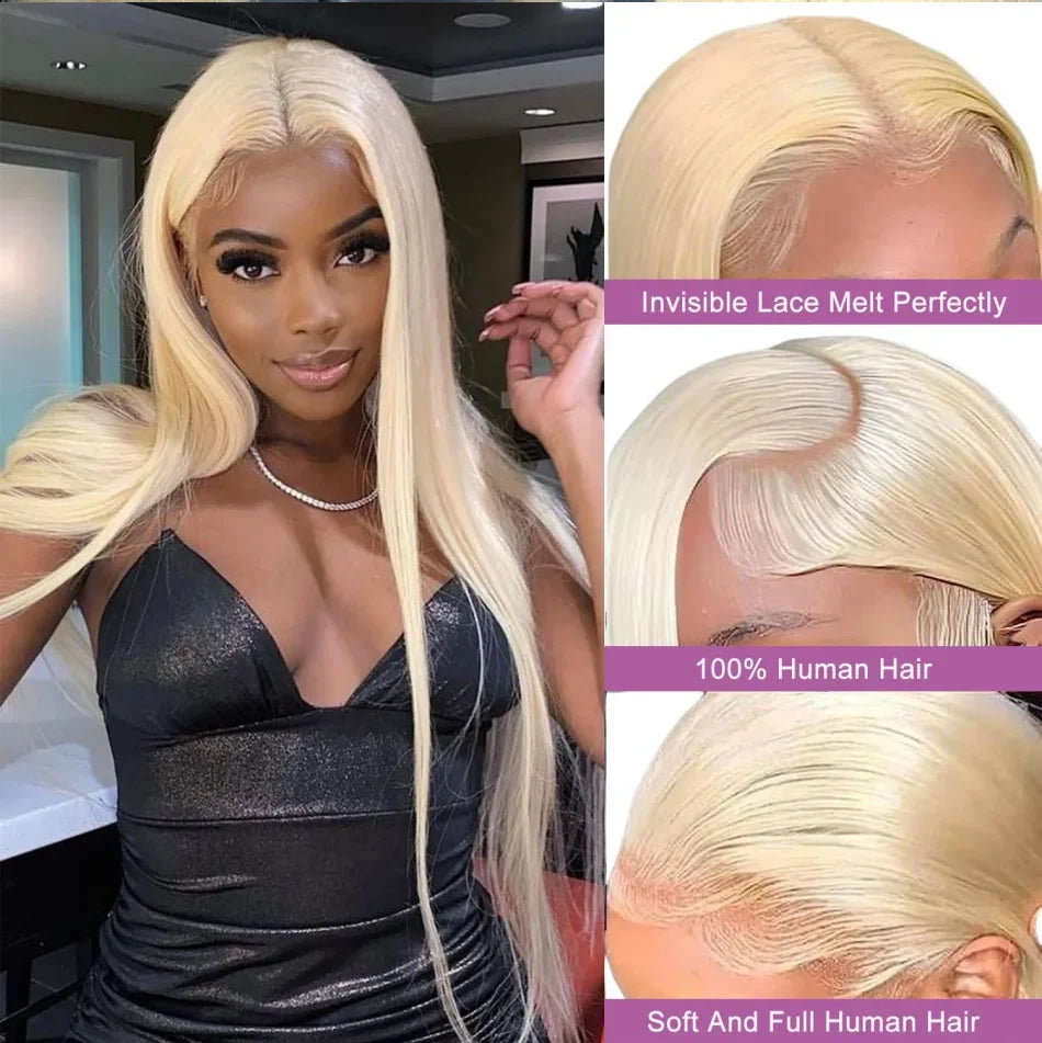 50Inch Straight Blonde 613 Blonde Human Hair Lace Frontal Wig 13x6 Transparent Blonde Lace Front Wigs Pre Plucked human Hair Wig