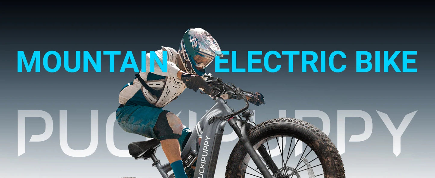 PUCKIPUPPY Electric Bike for Adults 26" Fat Tire 8 Speed 28 MPH Full Suspension Electric Mountain Bike 1350W Peak 48V 20AH Ebike