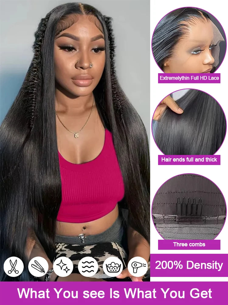 40 46 Inch 13x4 13x6 HD Bone Straight Lace Frontal Wig 360 Full Lace Front Human Hair Wigs 300% Density Glueless Wigs Human Hair