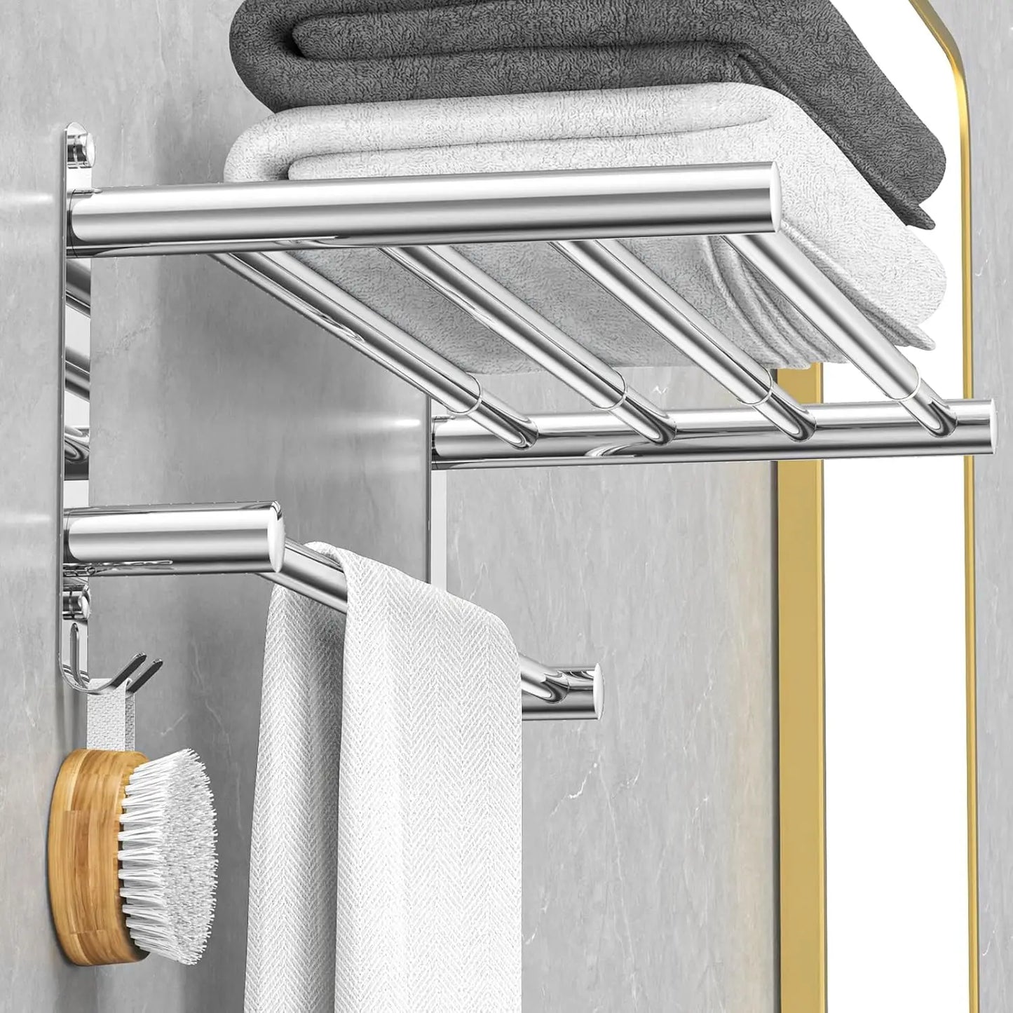 Towel Bar for Bathroom Wall Mount17-30.7inch Adhesive Shower Towel Rack Stainless Steel