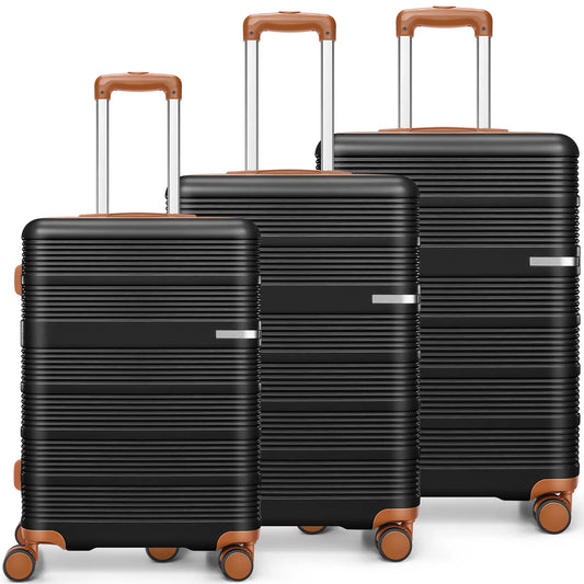 3pcs Luggage Lightweight Hardshell Luggage Set With TSA Lock 20"+24"+28" ABS+PC Spinner Suitcases Travel Case Silent 360° Wheels