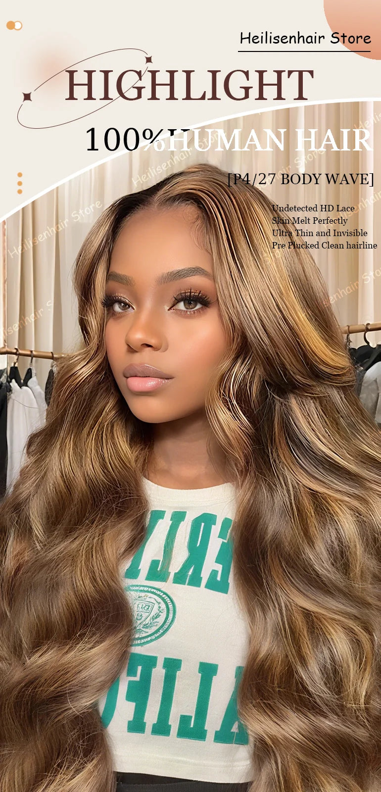 13x6 Lace Frontal Wig body Wave 36 Inch 220% Density P4/27 Highlight HD Transparent Lace Brazilian Human Hair Wigs For Women
