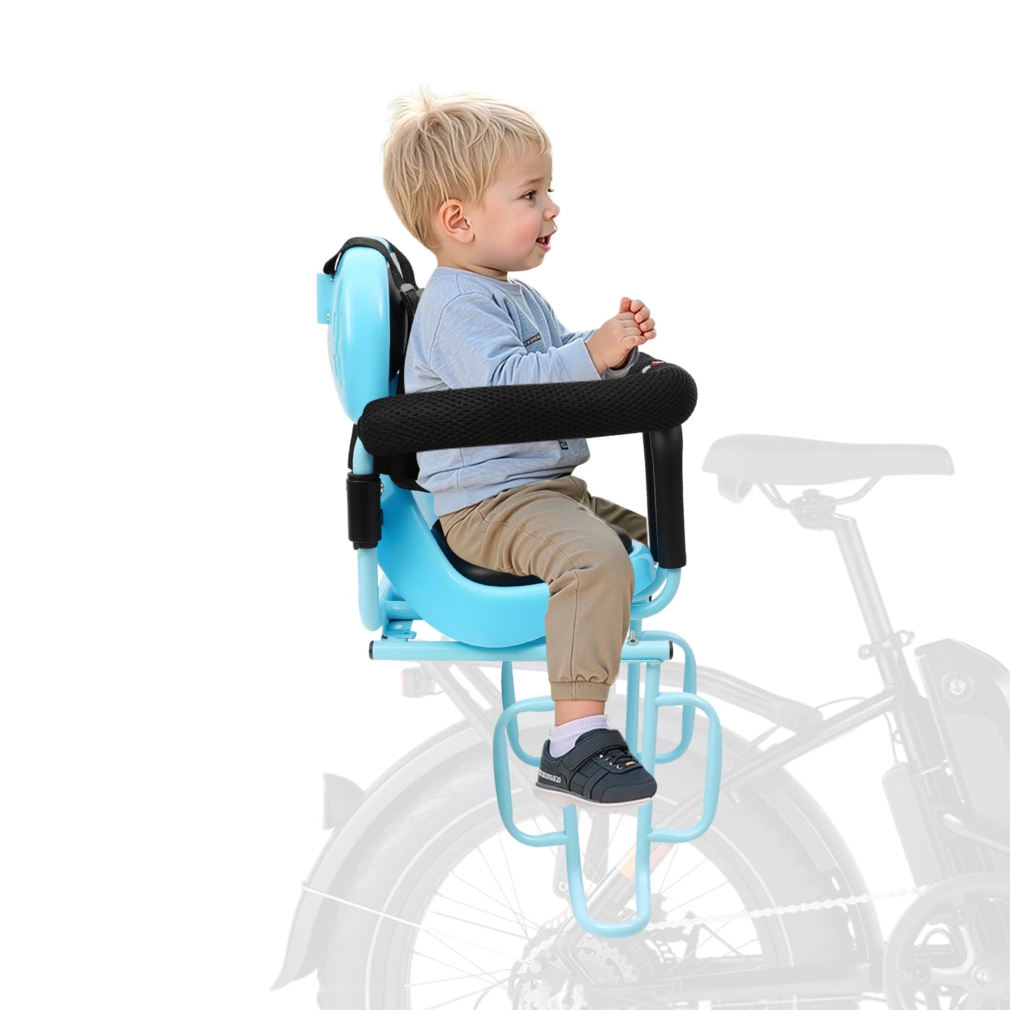 Safe Seat Cushion Rear Child Bike Seat Kids Seats with Safety Belt Attachment to Bike for Children 6 Months -6 Years Blue