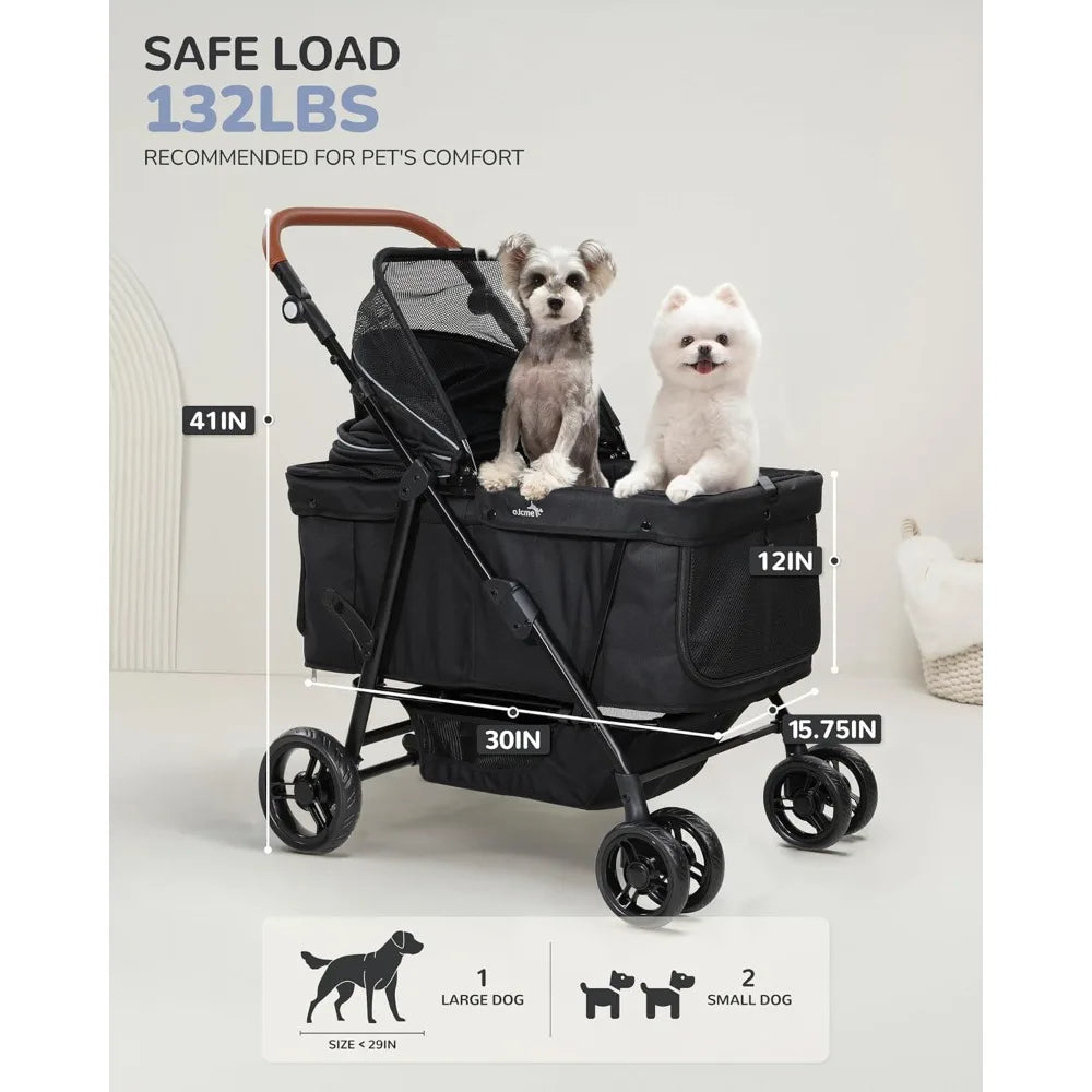 Stroller for Large & Medium Dogs (20–132 lbs), Pet Stroller for 2 Small Dogs, Extra Large Heavy Duty, Foldable & Ventilated