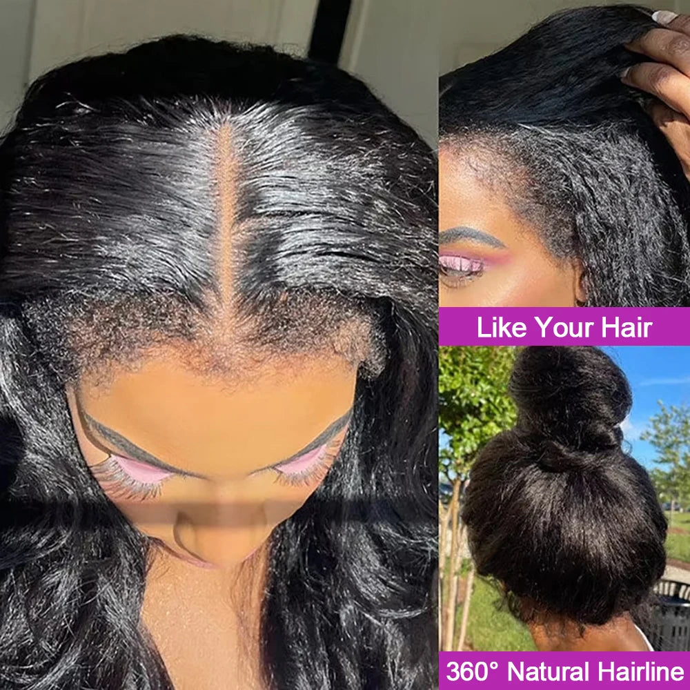 300% Density Kinky Straight Human Hair Wig 360 HD Full Lace Frontal Wig Brazilian 30 40 Inch 13x4 13x6 Lace Front Human Hair Wig