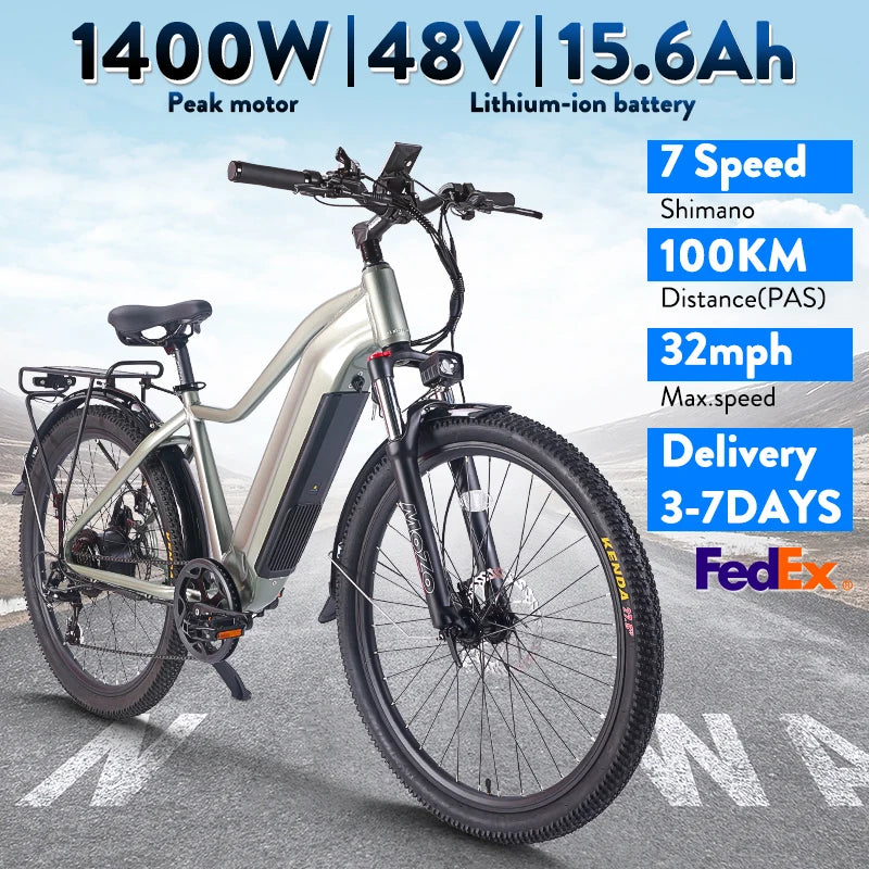 MTB EBike for Adults, 27.5 inch Electric Mountain Bicycle with Hidden Battery, 1400W Peak 48V Motor,15.6 ah Li-ion e bike