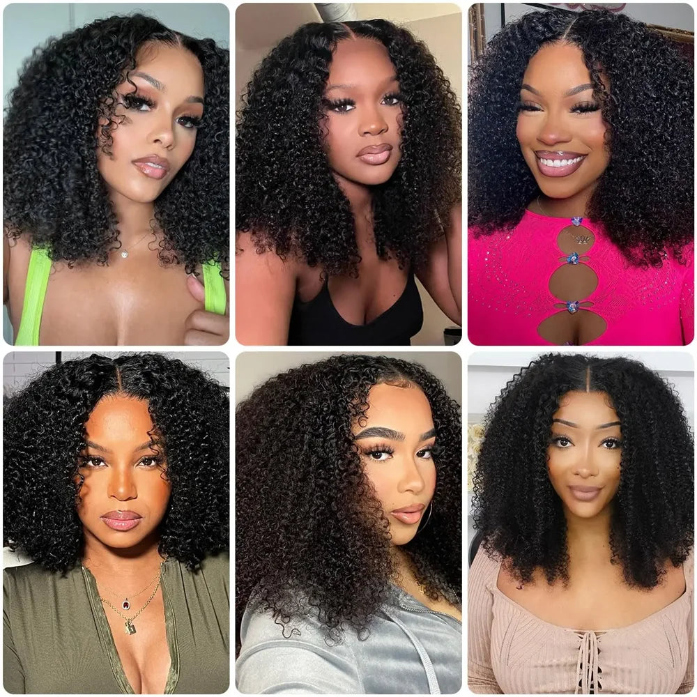 Silkwave V Part Wig Human Hair Knky Curly Glueless Wig For Black Women No Leave Out Easy Blend Clip In Half Deep Wave V Part Wig