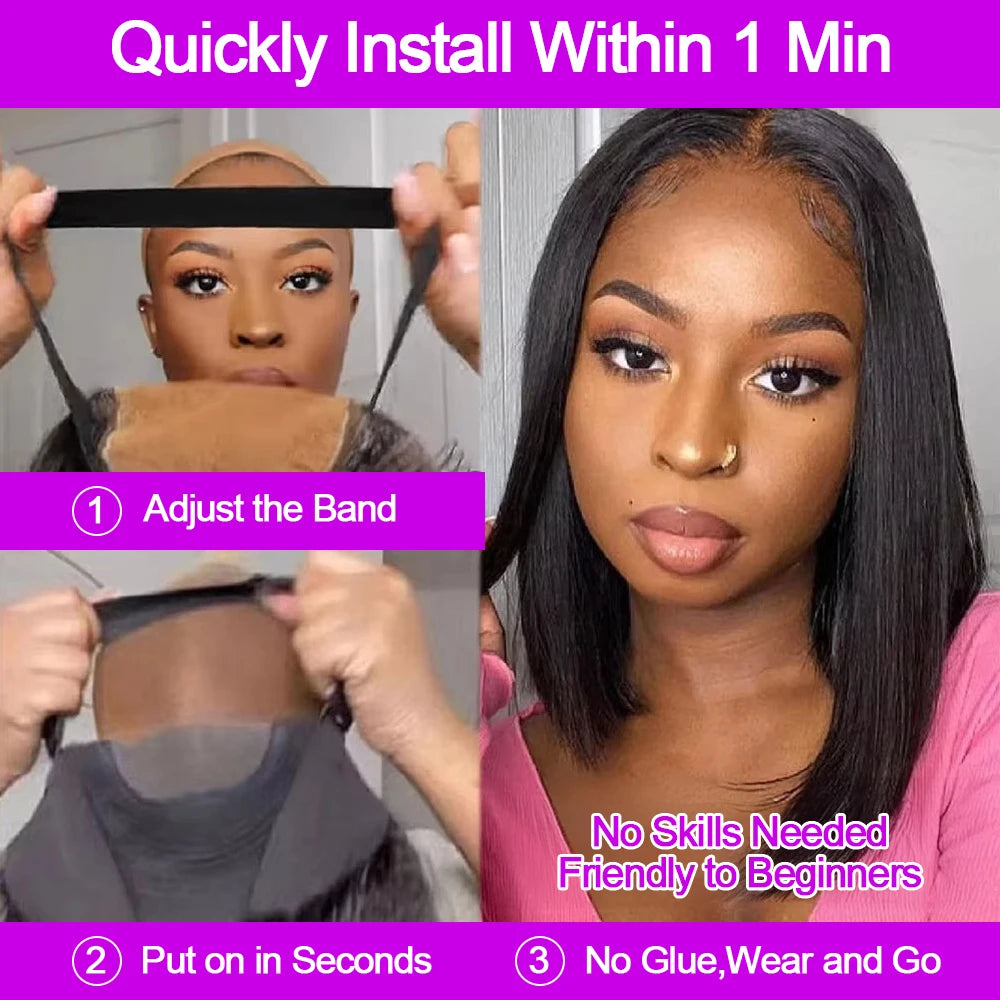 Glueless Bone Straight Short Bob Wig 13x4 13x6 HD Lace Front Wig 250% Density Brazilian Human Hair Pre Plucked For Black Women