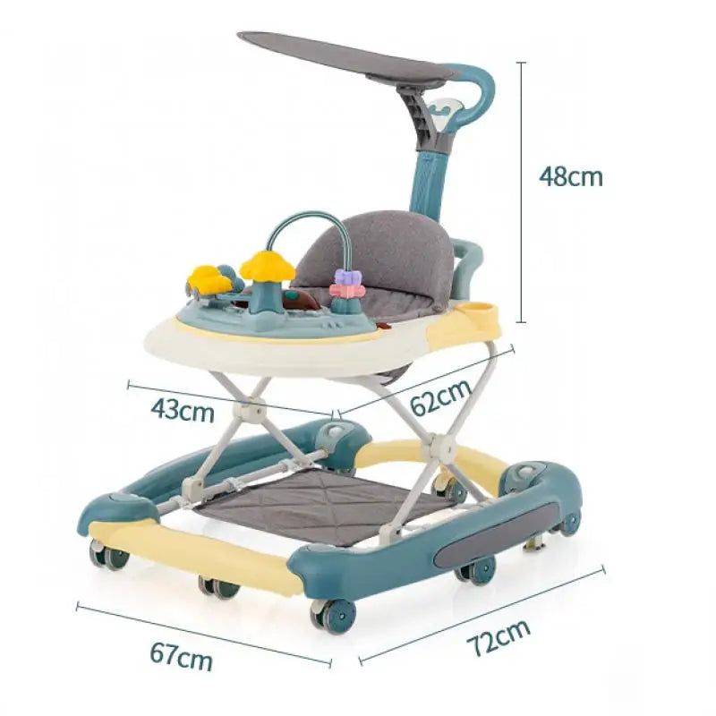 Baby Multi-Functional Comfortable Walker With Awning Anti-Rollover Adjust And Shake The Walker Foldable Baby Walker For Boy Girl
