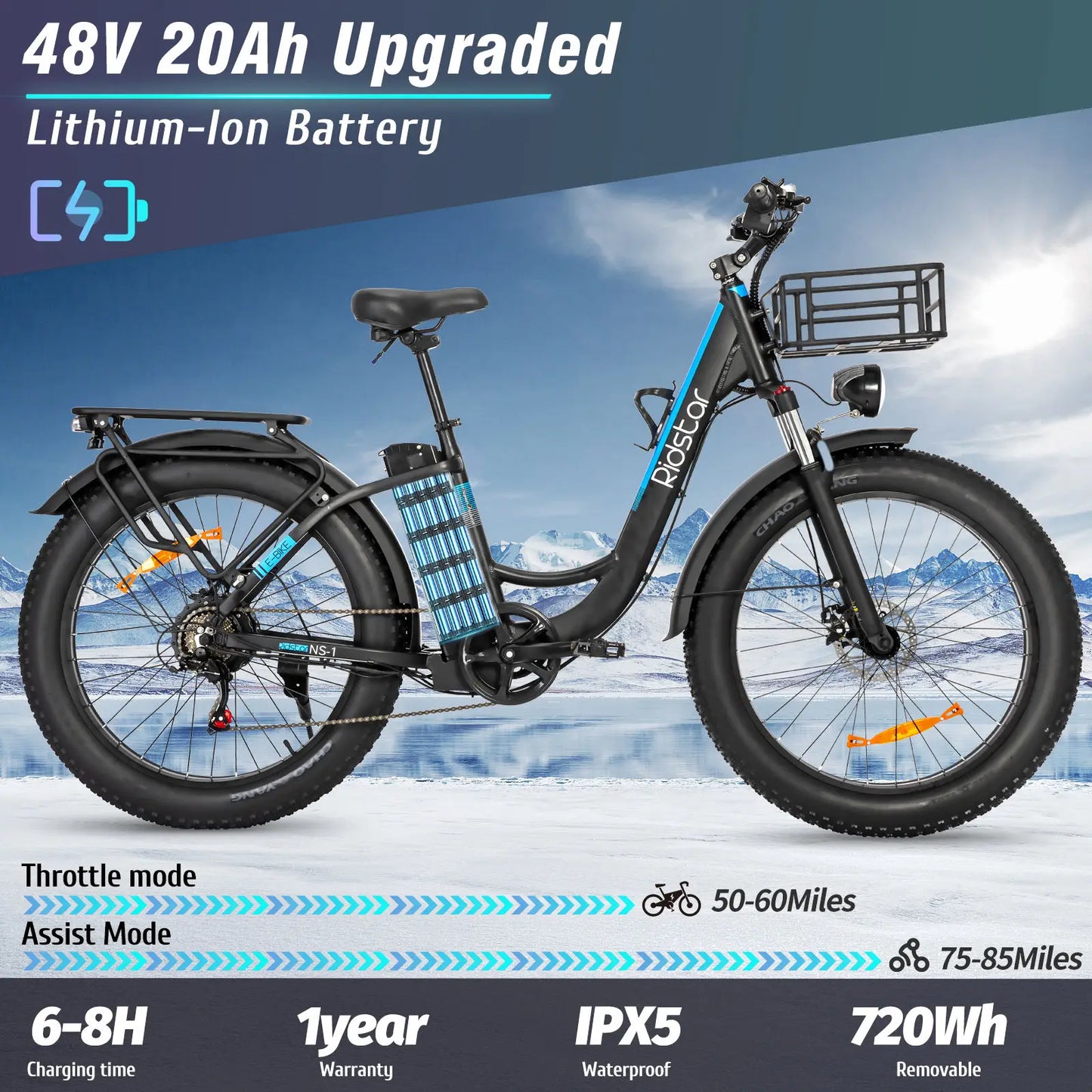Ridstar Folding Electric Bike for Adults 1000/1500W 30MPH 48V 15/20Ah 20/26" Fat Tire City Commuter Foldable EBike for Men Women