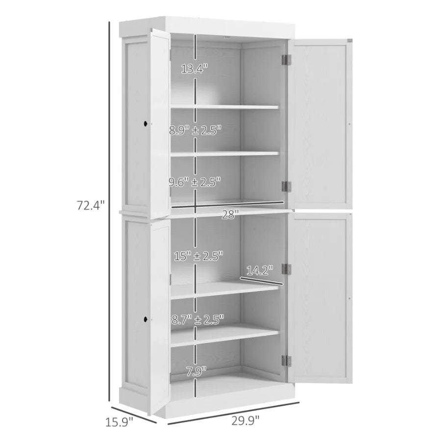HOMCOM 72"  Cabinet Storage with Doors and Shelves Elegant Kitchen Storage White