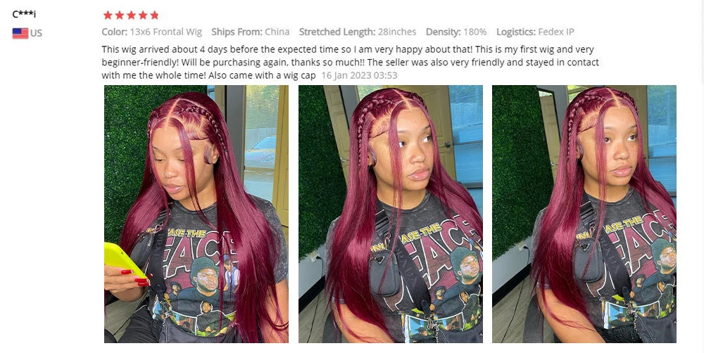 99j Burgundy Lace Front Human Hair Wig 40 Inch 13x6 Straight Lace Frontal Wigs HD Transparent Lace Colored Red Wig For Women