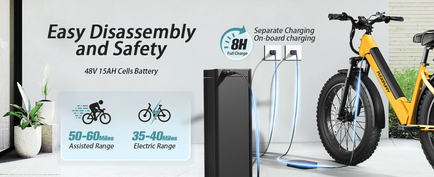 PUCKIPUPPY Samoyed Electric Bike 960W Peak 28MPH Commuter E-Bike All Terrain 26" Fat Tire Electric Bicycle with 2-Year Warranty