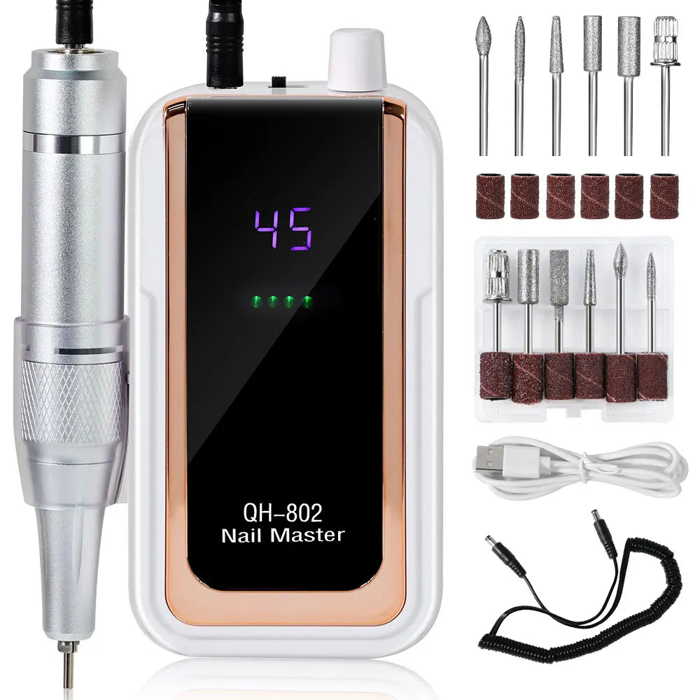 45000RPM Electric Nail Drill File Professional for Acrylic Gel Dip Powder Nails Portable Machine Kit for Manicure Pedicure Tools