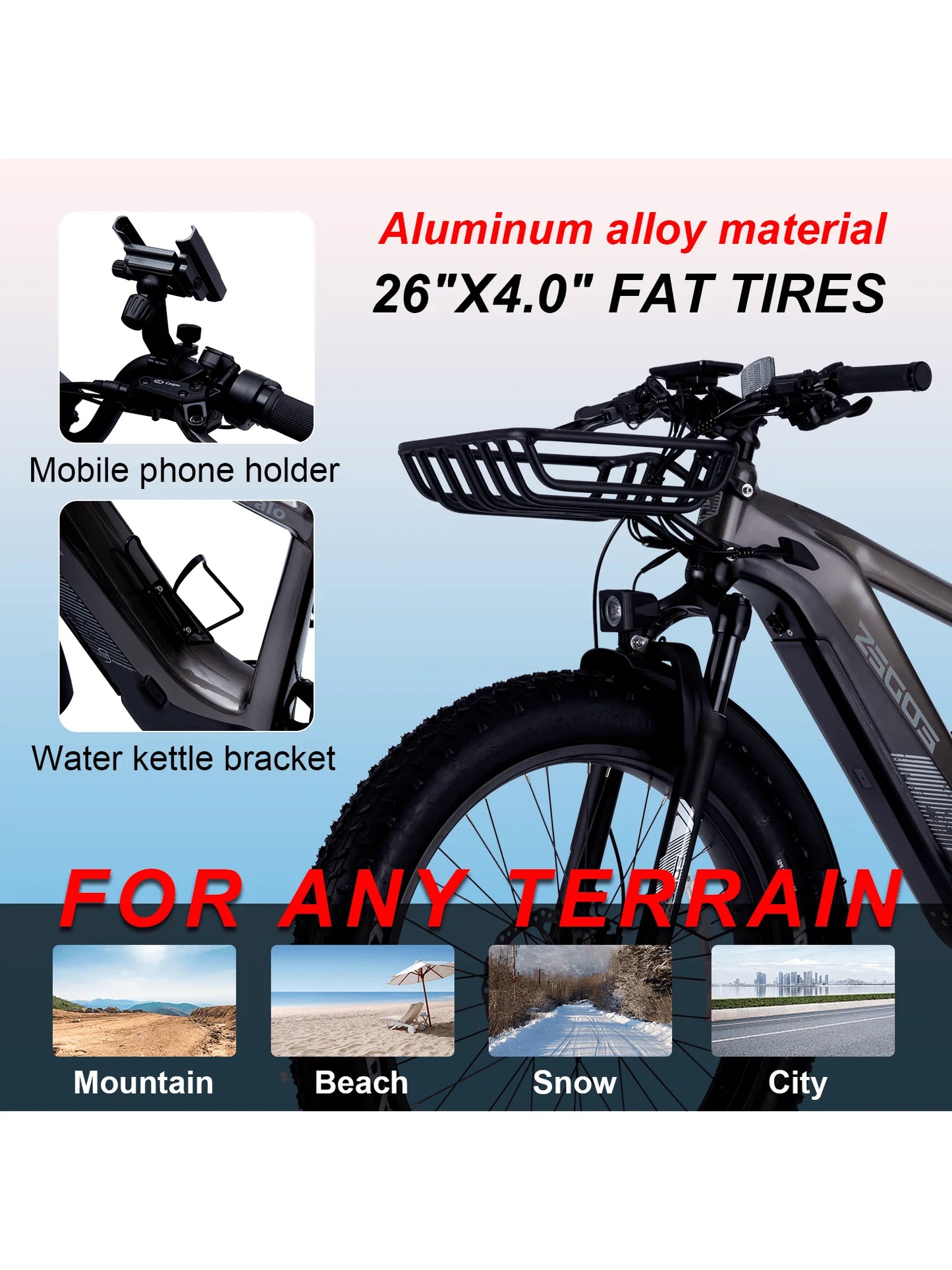 Adult electric bicycle 750W52Vdetachable battery electric bicycle 26inch thick tire front shock absorber mountain electric bicyc