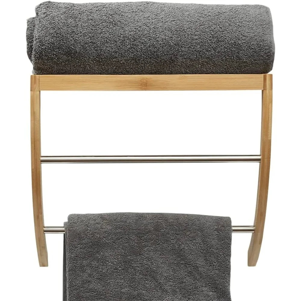Bamboo Wall Mount Shelf with 2-Tier Towel Rack Open Slanted Organizer Durable Eco-Friendly Storage Solution Easy Installation