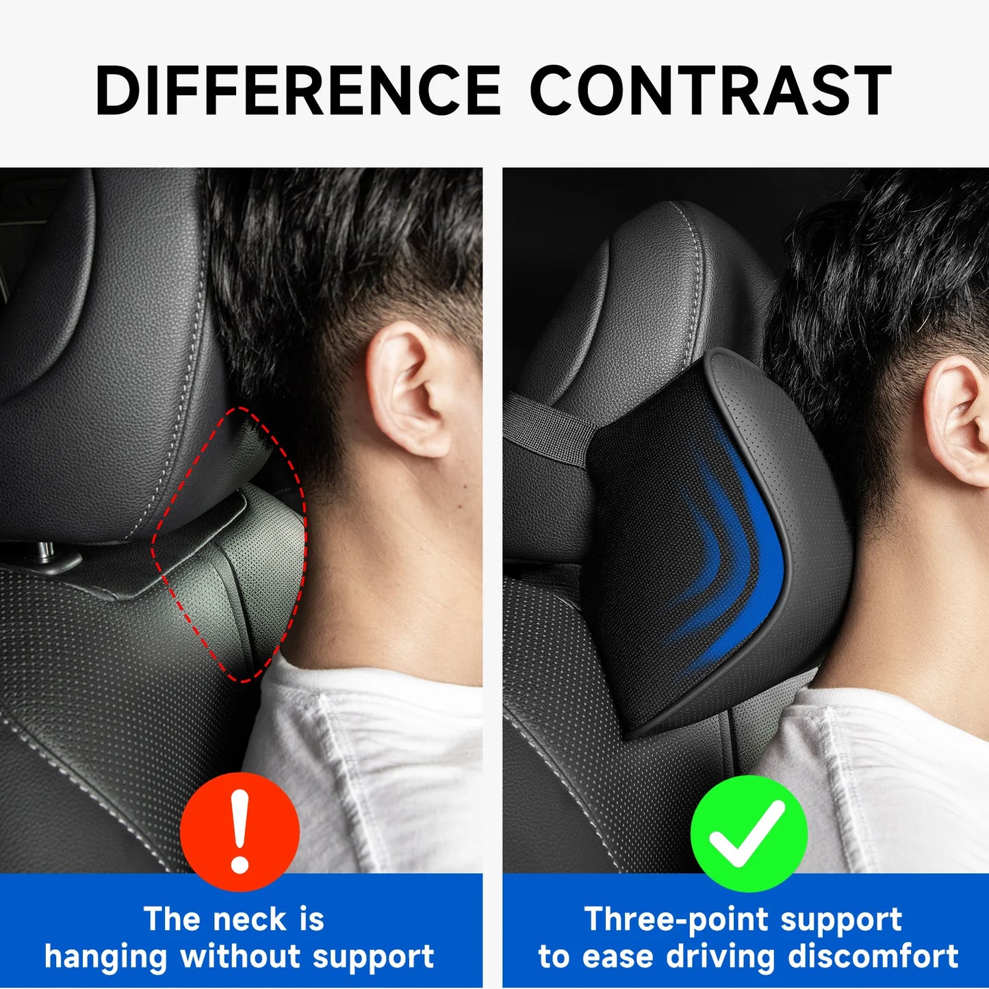 Car Neck Pillow, Softness Car Headrest Pillow for Driving with Adjustable Strap, 100% Memory Foam and Breathable Removable Cover