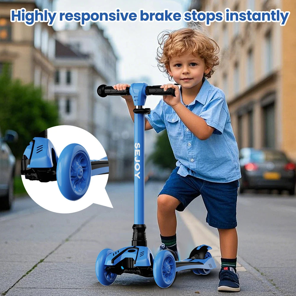 Sejoy Toddler Kick Scooter for Kids Childrens Foldable Seat Outside Bike Toy Scooter with Adjustable Height/Handlebars