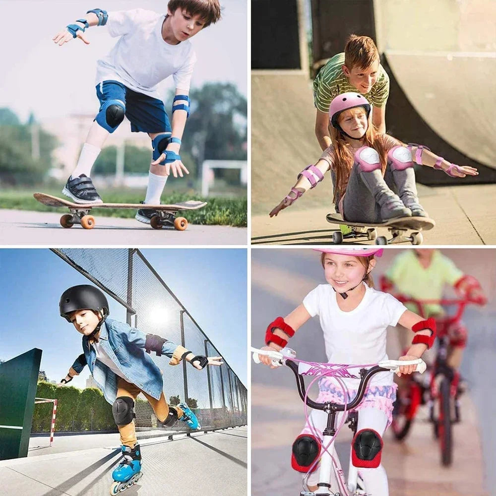 6PCS Kids Protective Gear Set - Knee & Elbow Pads + Wrist Guards for Toddlers 3-7 Years, Skating & Playground Safety