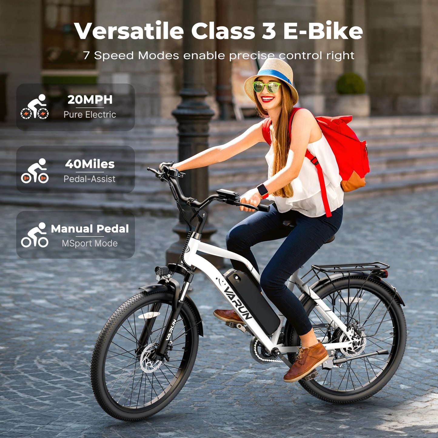 VARUN CITY CRUISER Electric Bicycle 500W Motor Adult E-Bike 48V 7.8AH Battery Women Electric Bike 26 lnch Tire Mountain E-Bike