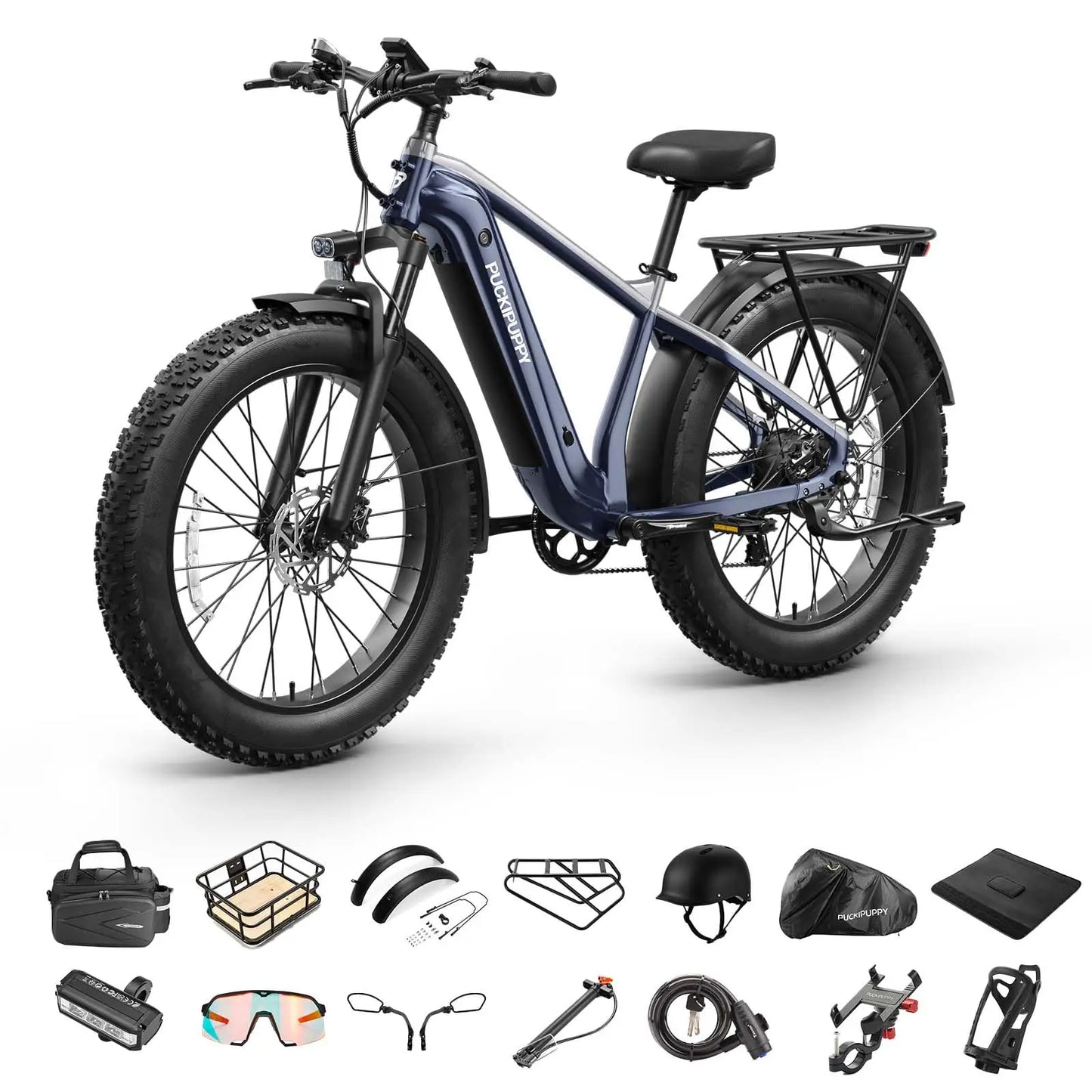 PUCKIPUPPY Beagle 2 Electric Bike With 960W Peak 26" Fat Tire Electric Mountain Bike 28MPH 48V 15AH Removable Battery Ebike