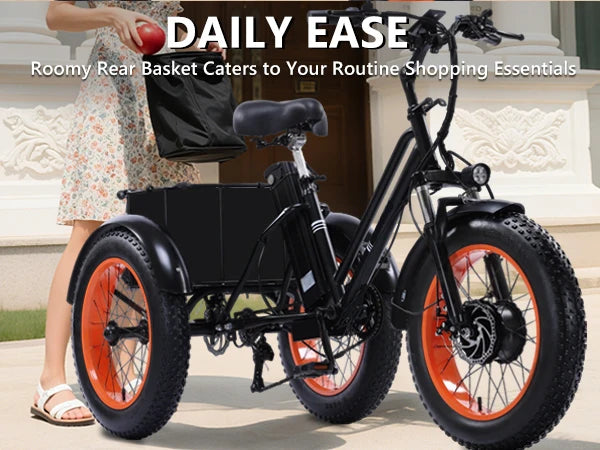 48V500WElectric Tricycle for Adults Brushless Motor Folding Trike Ebike Folding E-Tricycle with Large Basket and Lithium Battery